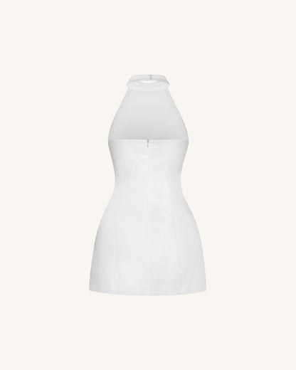 3D Floral Halter Mini Dress - White