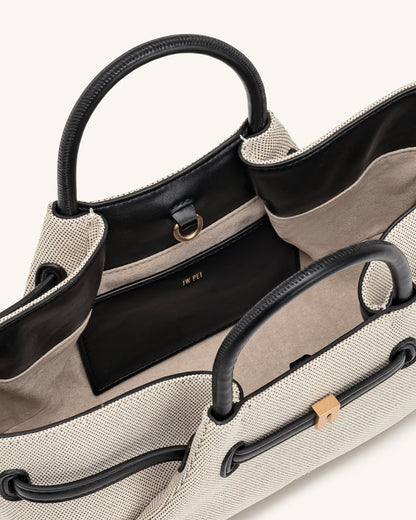 Maeve Sosis Köpek Metal Detaylı Charm / Süs Tote Çanta - Siyah Canvasa