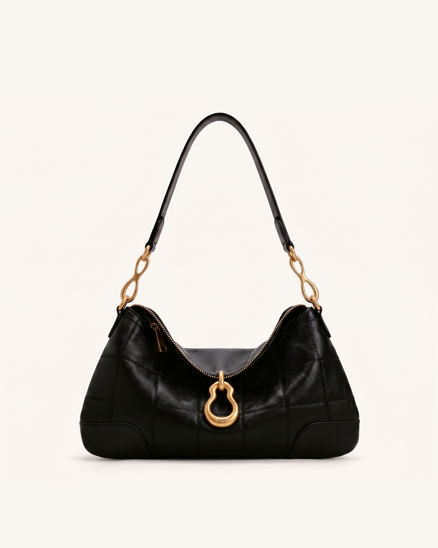 Jayla Metal Pendant Embellished Shoulder Bag - Charcoal Black