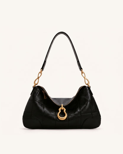 Jayla Metal Pendant Embellished Shoulder Bag - Charcoal Black