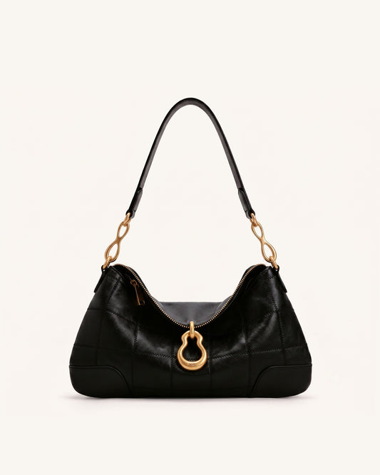 Jayla Metal Pendant Embellished Shoulder Bag - Charcoal Black