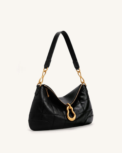Jayla Metal Pendant Embellished Shoulder Bag - Charcoal Black