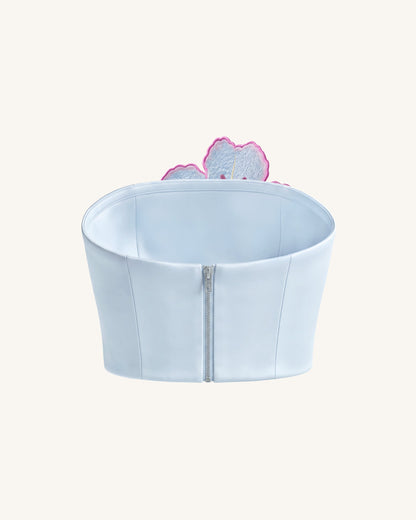 Lily Çiçek Desenli Nakışlı Straplez (Askısız) Korse Model Üst / Bluz - Açık Mavi