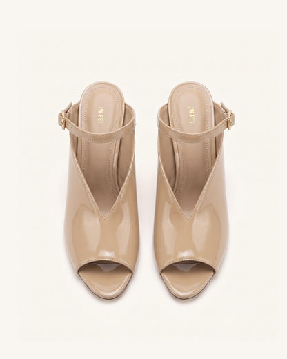 Alivia Gold Metal Peep-Toe Heels - Khaki