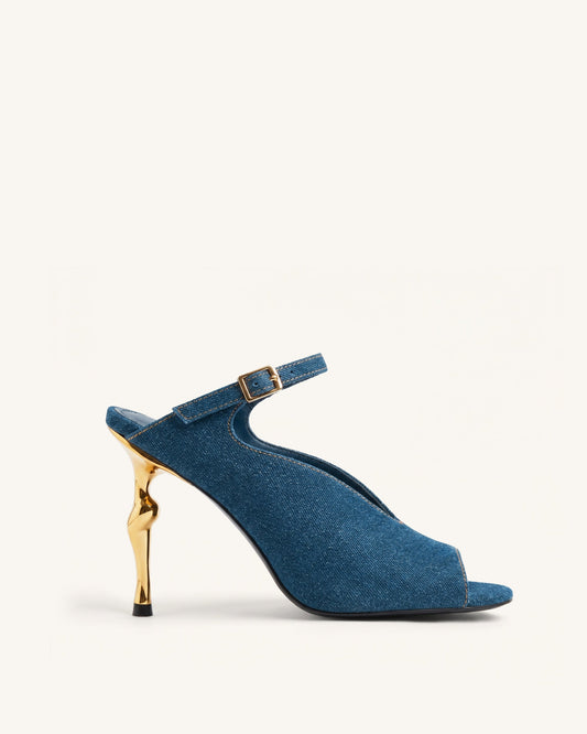 Alivia Gold Metal Peep-Toe Heels - Denim Blue