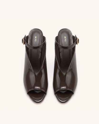 Alivia Gold Metal Peep-Toe Heels - Dark Brown