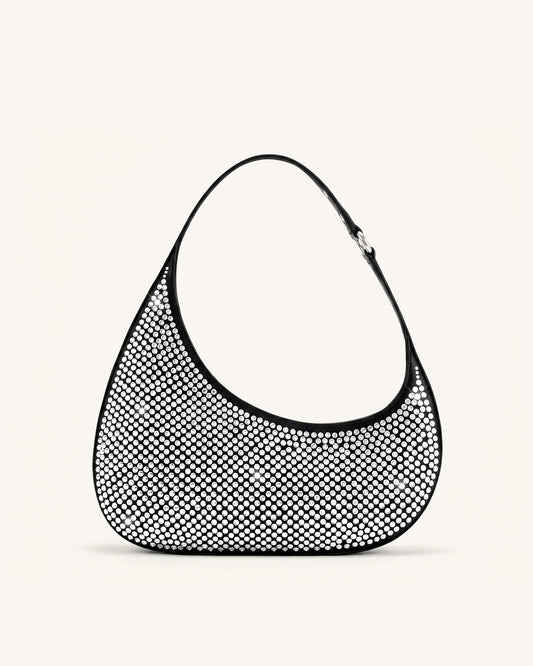 Harlee Artificial Crystal Shoulder Bag - Black