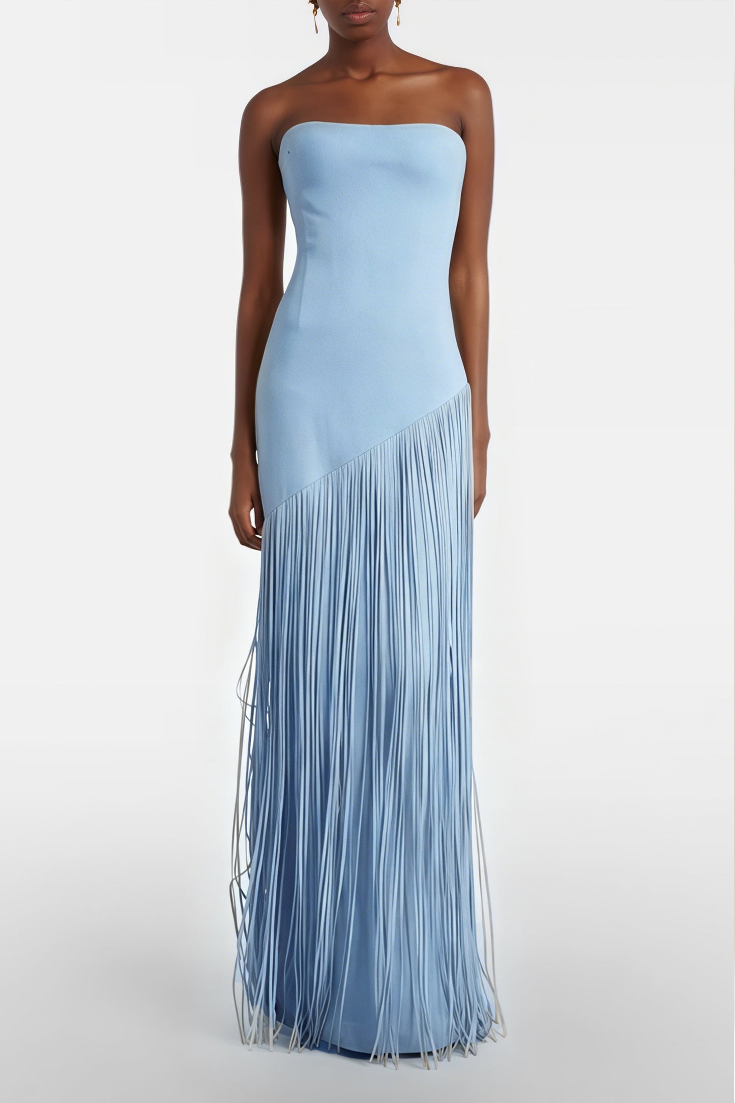 Cayetana Sapphire Blue Fringe Maxi Dress with Cape Effect