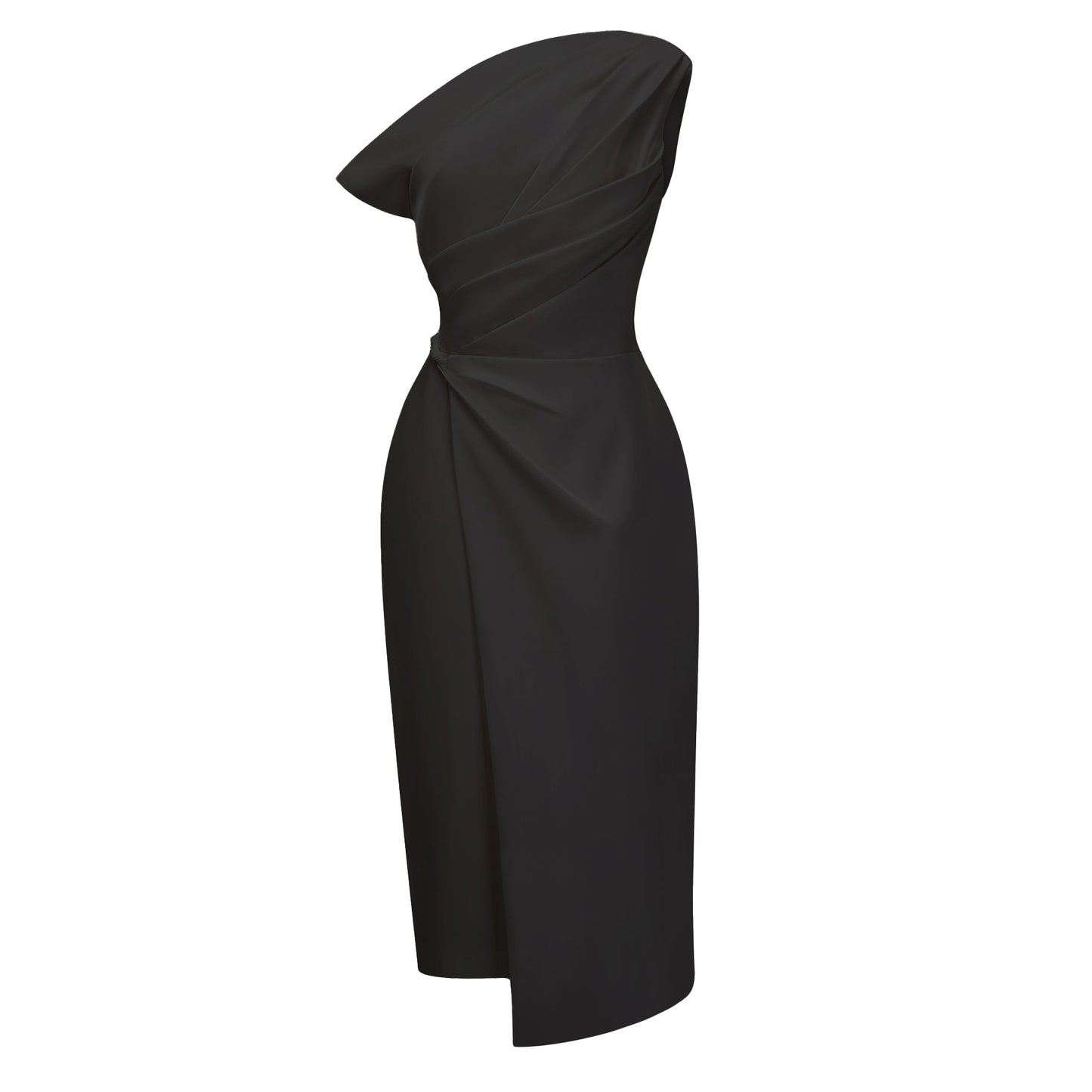 Amarante Black One Shoulder Asymmetrical Midi Dress