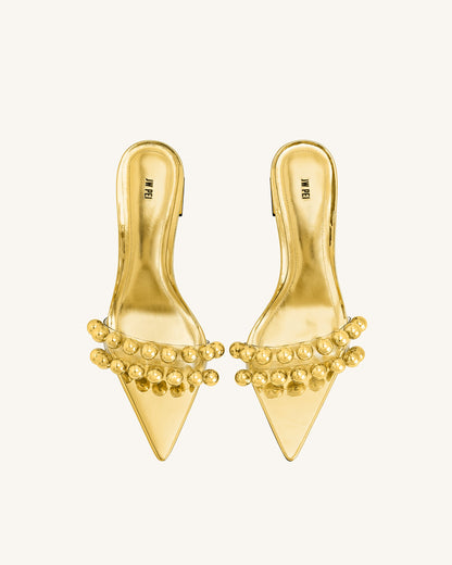 Gianna Beaded Strap Mules - Gold