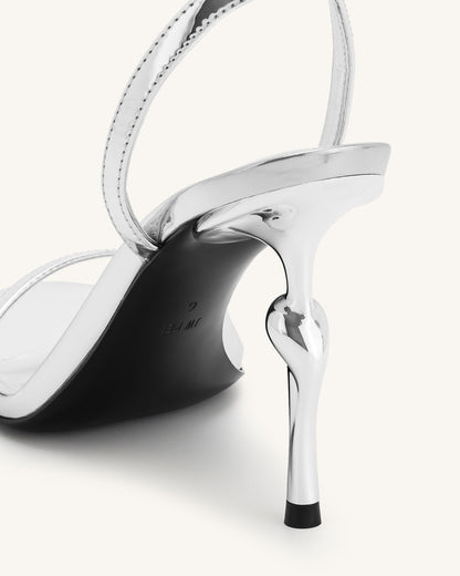 Alivia Altın Metal Detaylı Topuk Sandalet - Gümüş