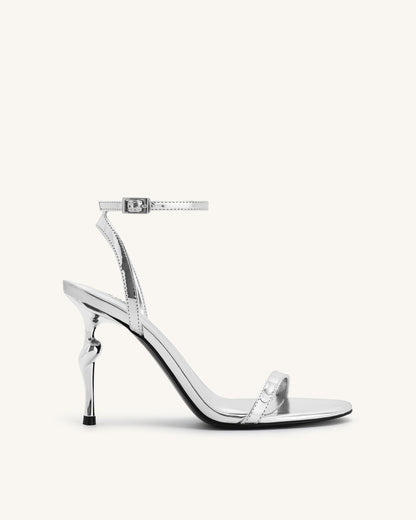 Alivia Altın Metal Detaylı Topuk Sandalet - Gümüş