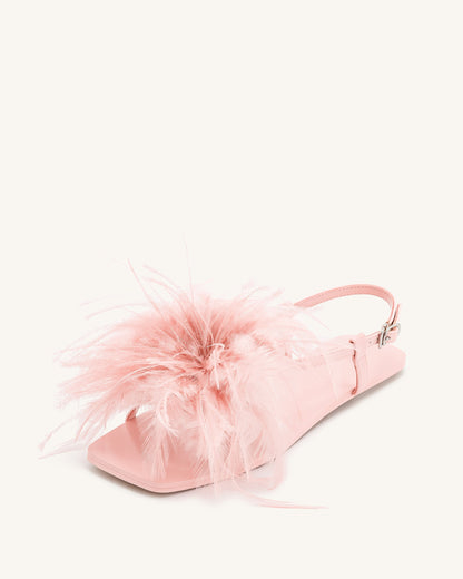 Tüylü Yumuşak Babet Sandalet - Pembe Bej