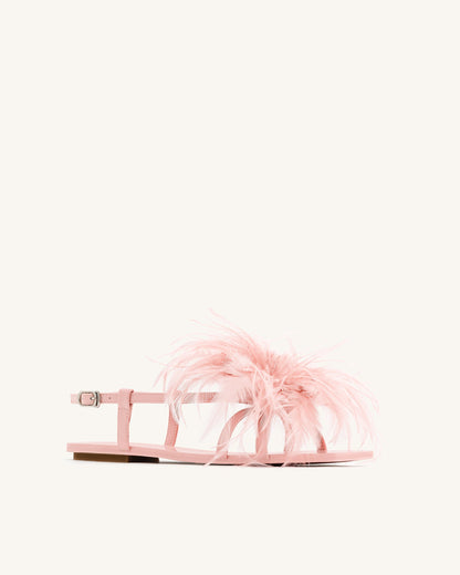 Tüylü Yumuşak Babet Sandalet - Pembe Bej