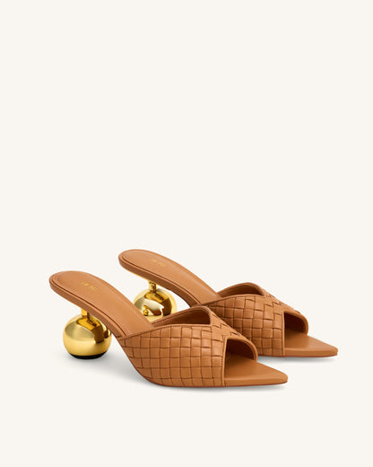 Ellie Braided Sphere Heel Mules - Khaki