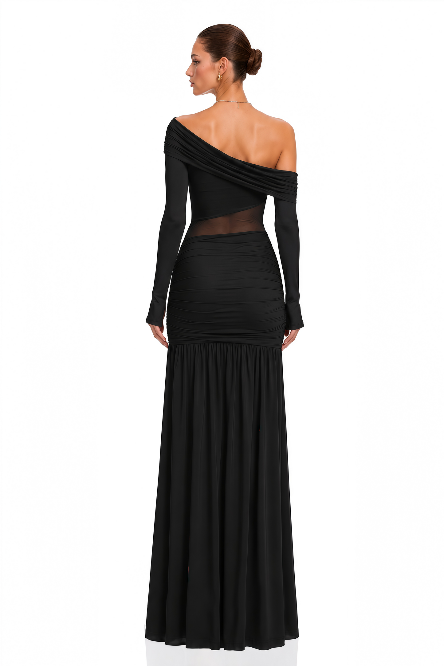 Anastasia Black One Shoulder Gathered Maxi Dress