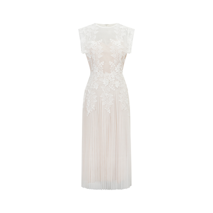 Annabelle Flower-appliqué Tulle Midi Dress (Without Belt)