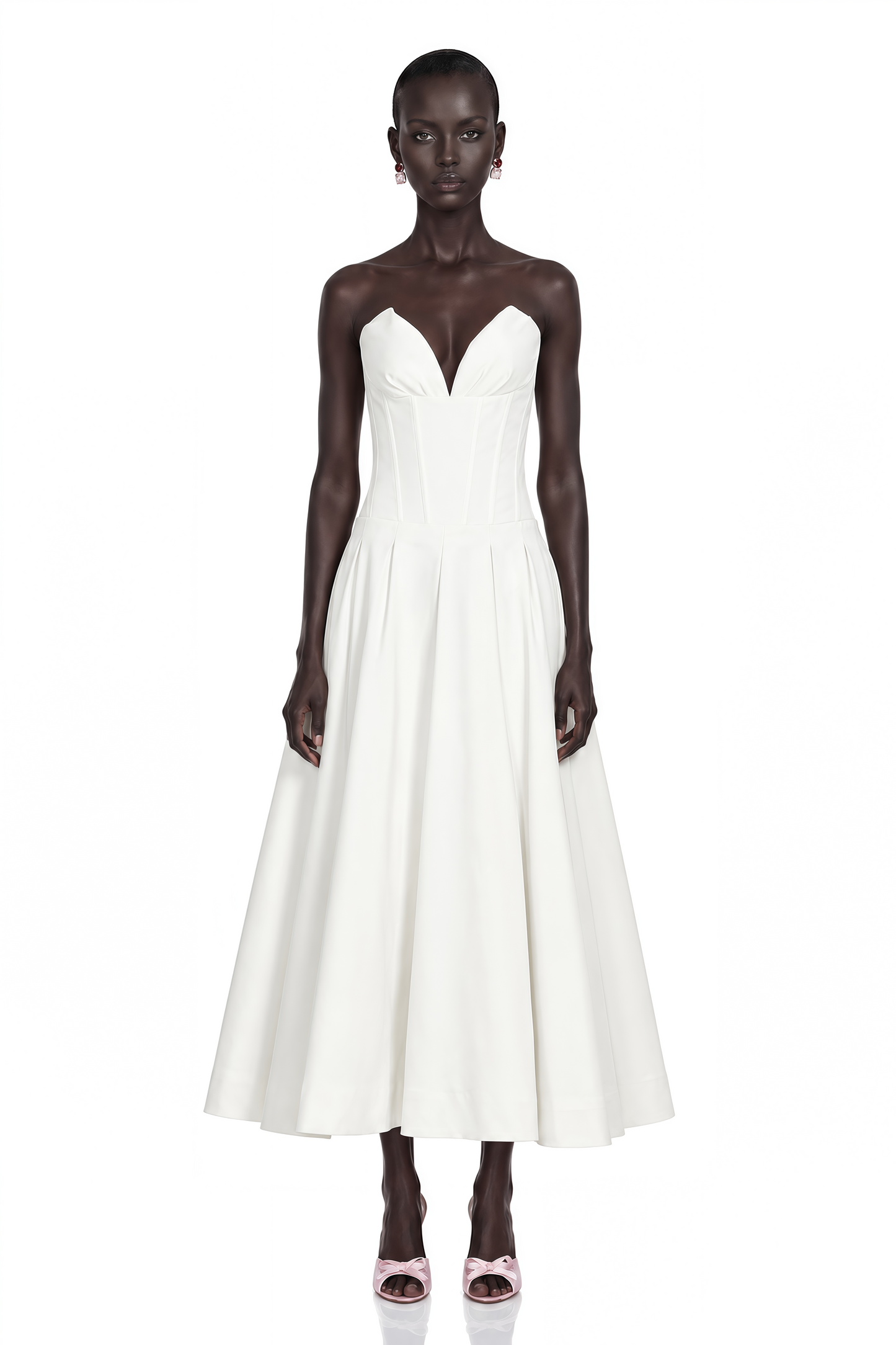 Katherine Off-Shoulder Corset Midi Dress in White