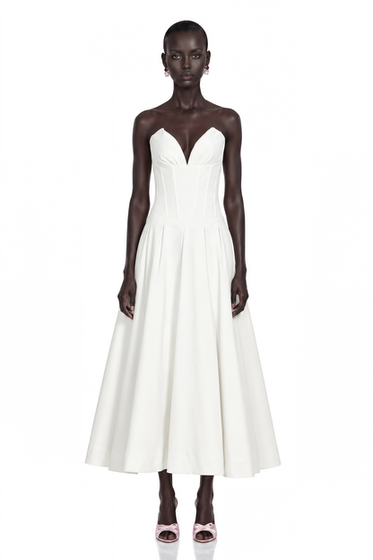 Katherine Off-Shoulder Corset Midi Dress in White