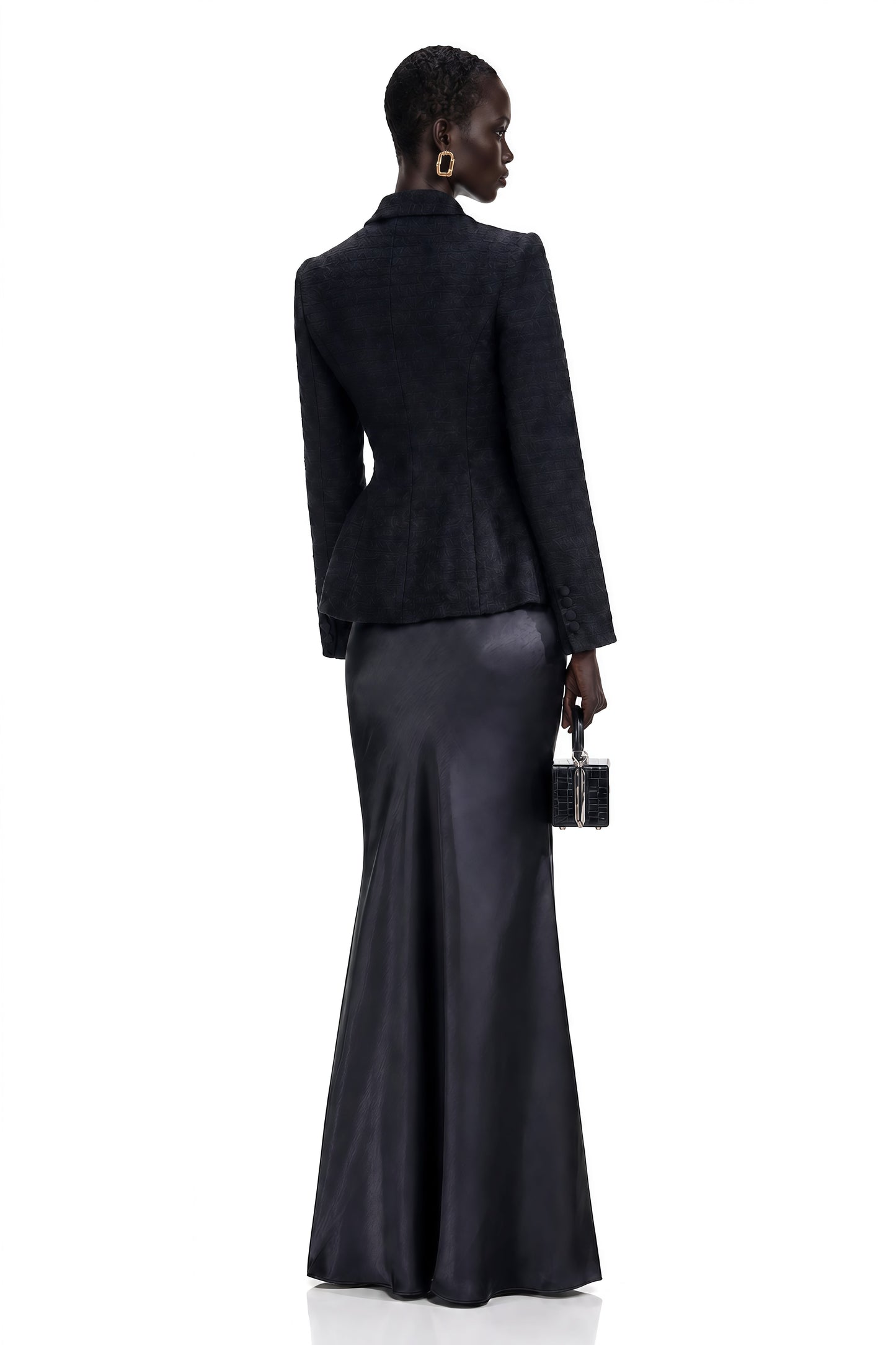 Ariadna Black Tweed Jacket & Satin Skirt Set