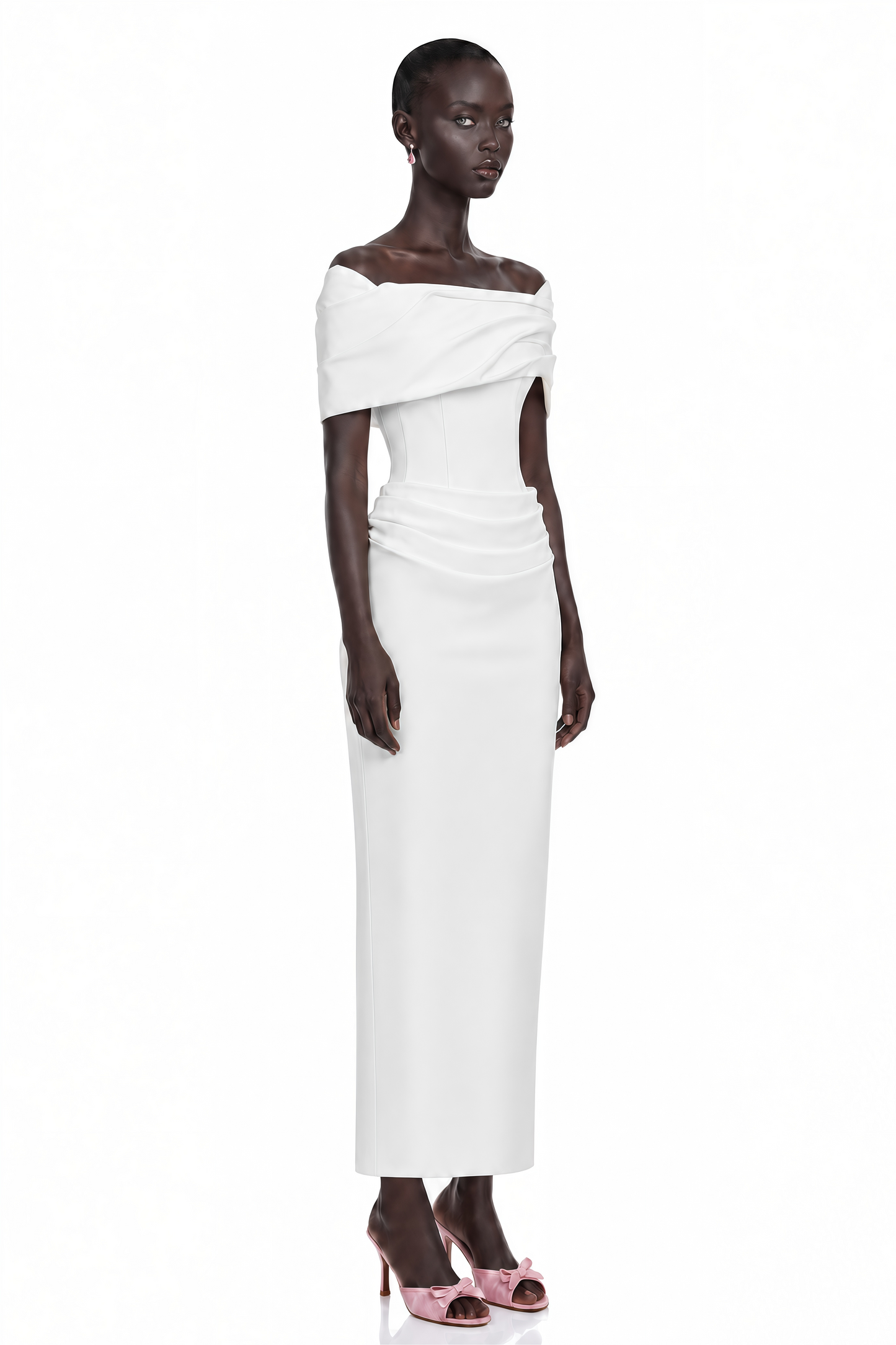 Solara White Draped Midi Dress