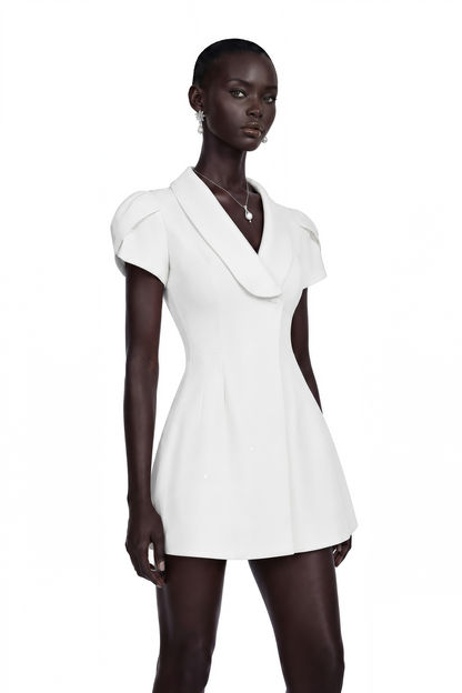 Acharya White Shawl Lapel Mini Dress
