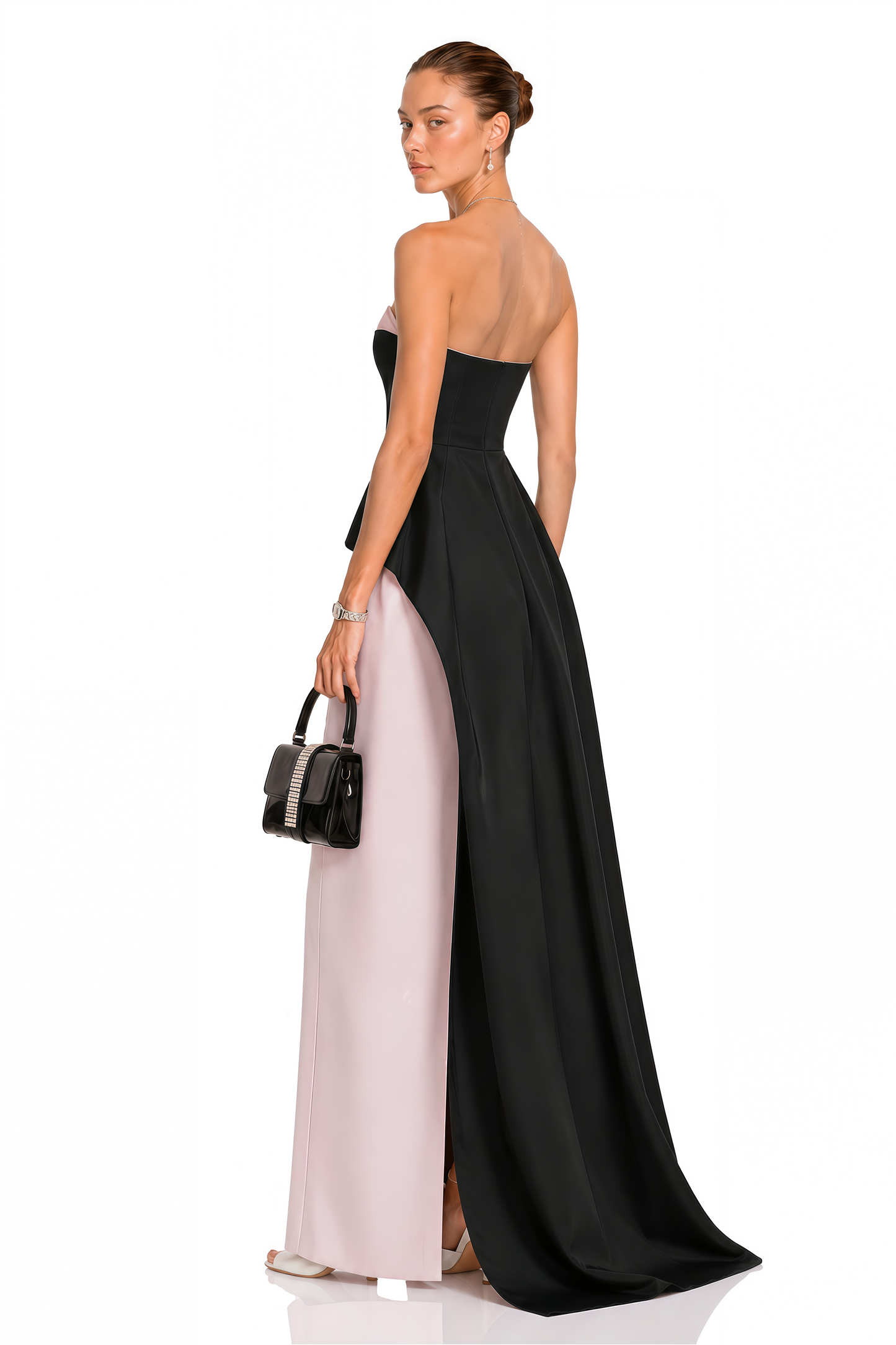 Felismina Pink Color Block Satin Maxi Dress Set