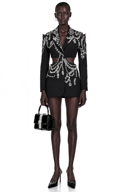 Audrey Black Crystal-Embellished Cut-Out Jacket