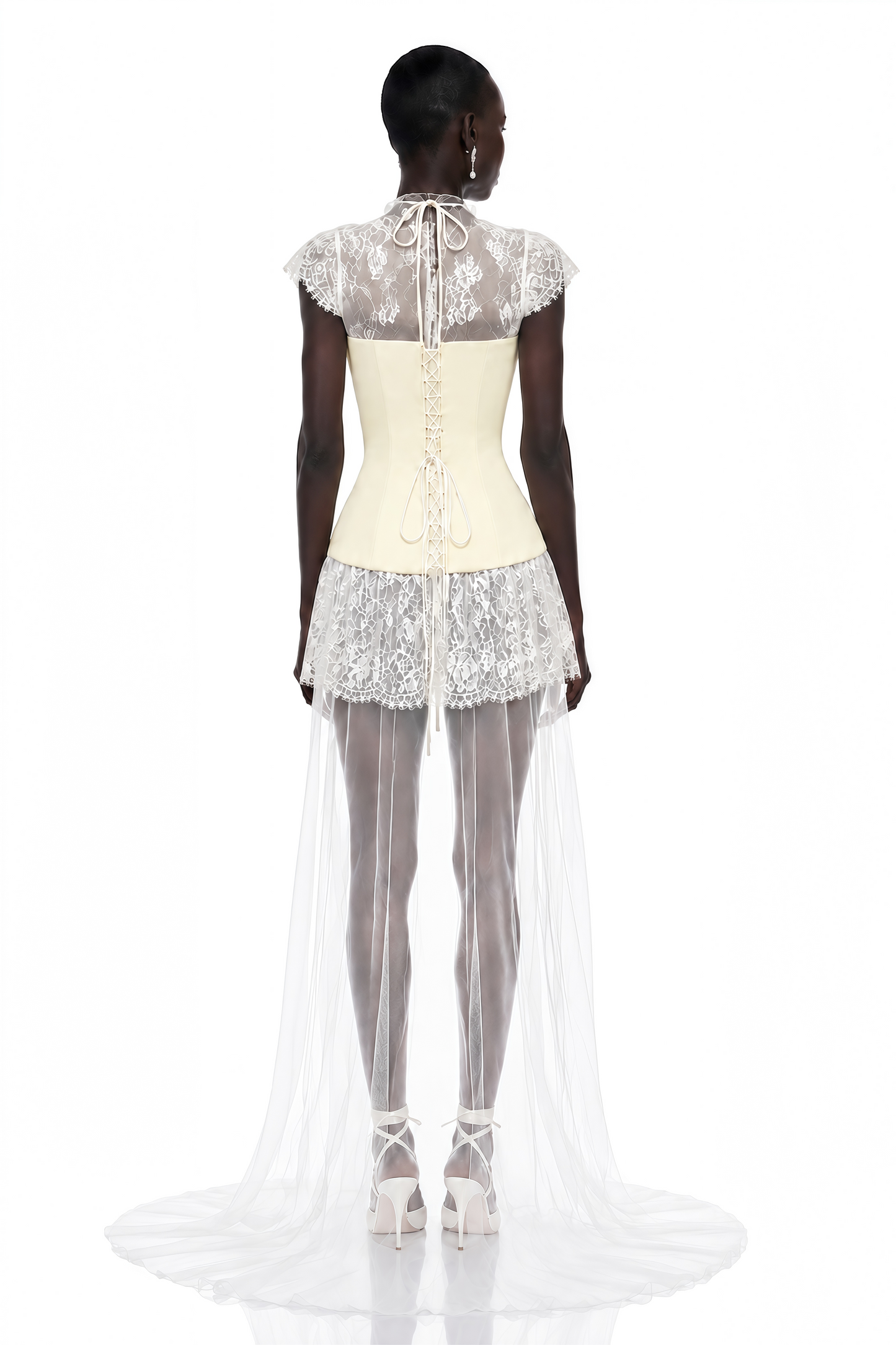 Michalina White Lace Convertible Gown with Detachable Skirt