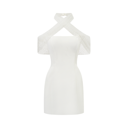 Ulla Beyaz Çapraz Askılı Bodycon Mini Elbise