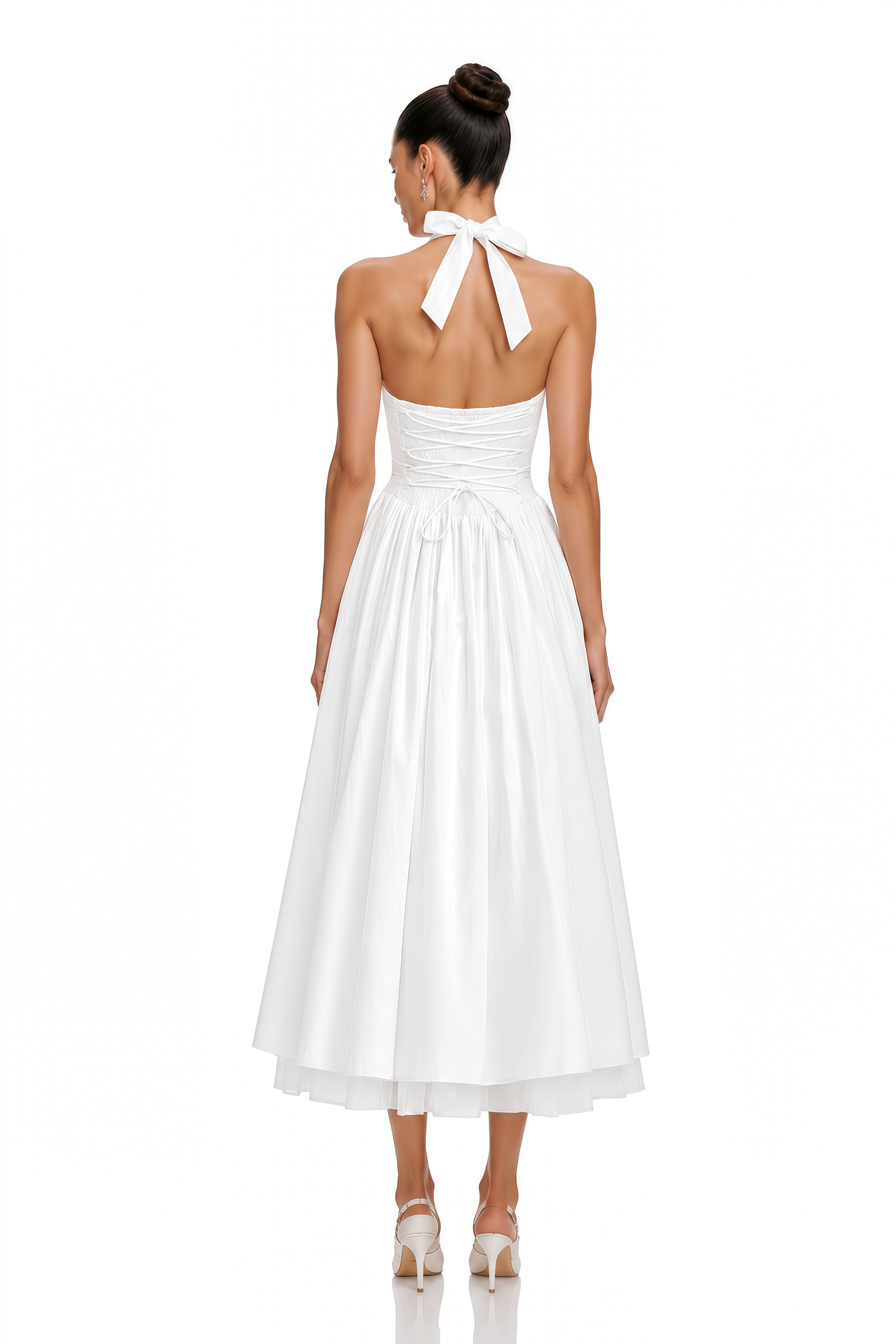 Eponine White Layered Flared Hem Midi Dress