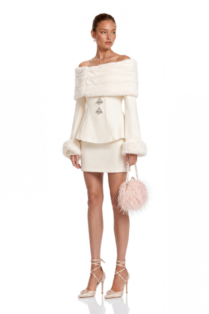 Caitlin Faux-fur Jacket & Skirt Matching Set