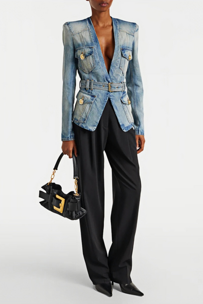 Edda Light Blue Belted Denim Jacket