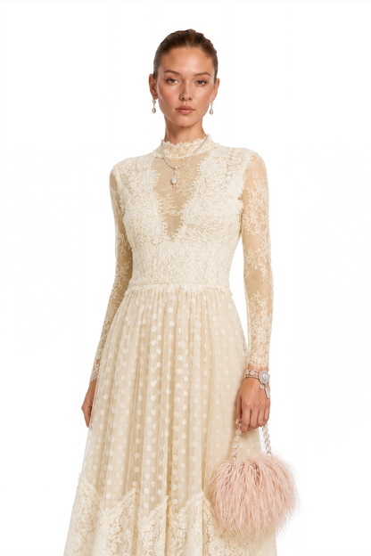 Éliane Polka-Dot Lace-Embroidered Midi Dress
