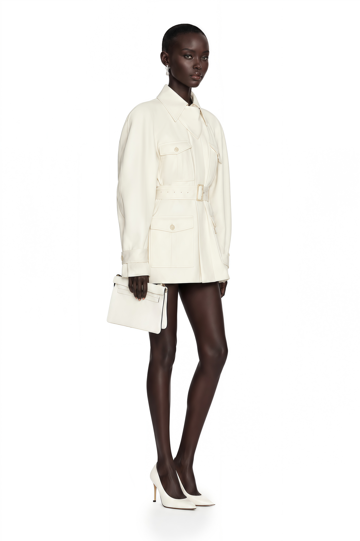 Ambre Cream White Belted Trench Coat