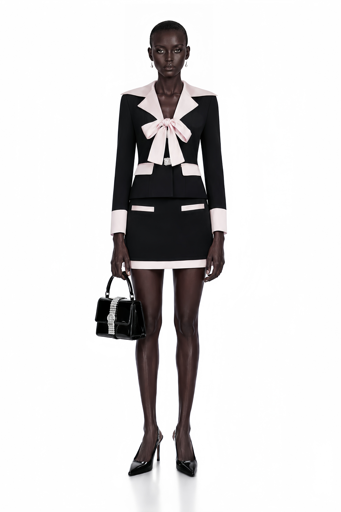 Uaine Black Two-Piece Jacket and Skirt Set