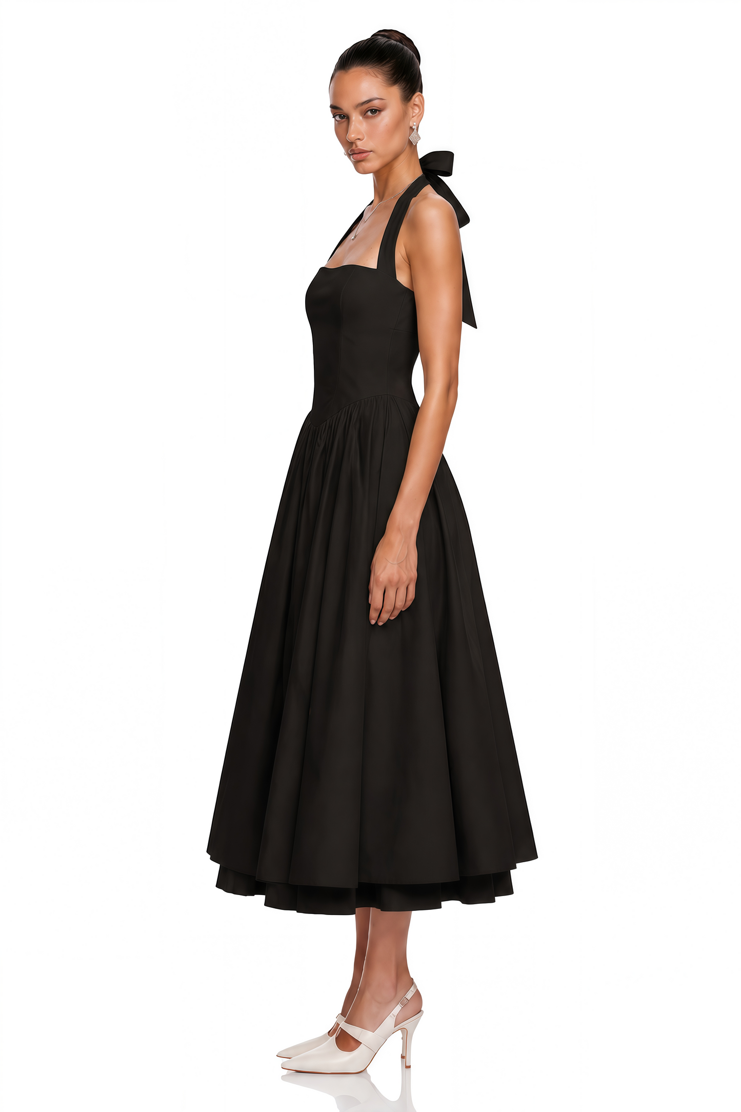 Eponine Black Layered Flared Hem Midi Dress