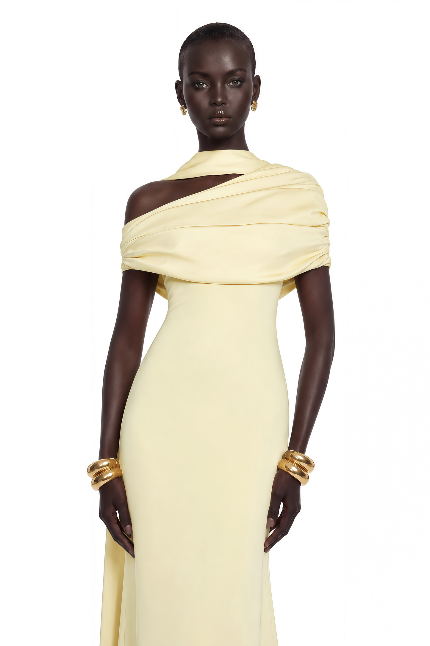 Benedetta Yellow One Shoulder Satin Maxi Dress