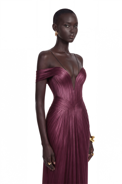 Marise Pink Draped Satin Maxi Dress
