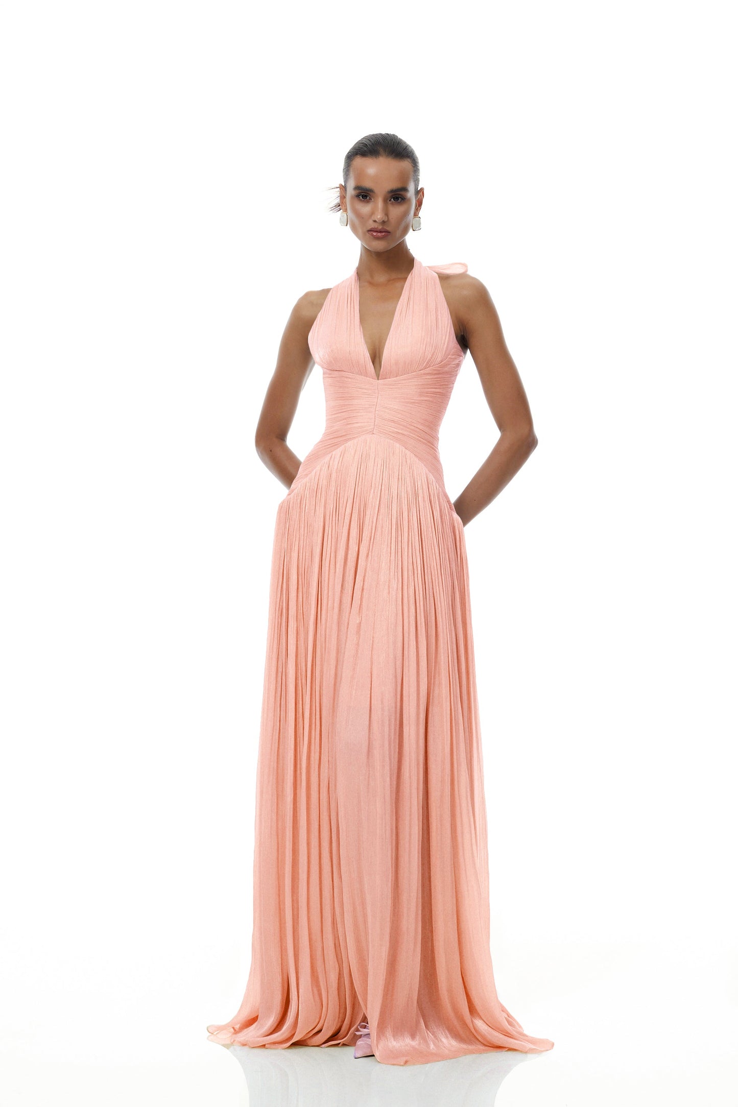 Térébenthine Pink Glossy Gathered Maxi Dress