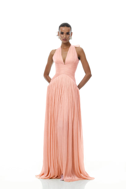 Térébenthine Pink Glossy Gathered Maxi Dress