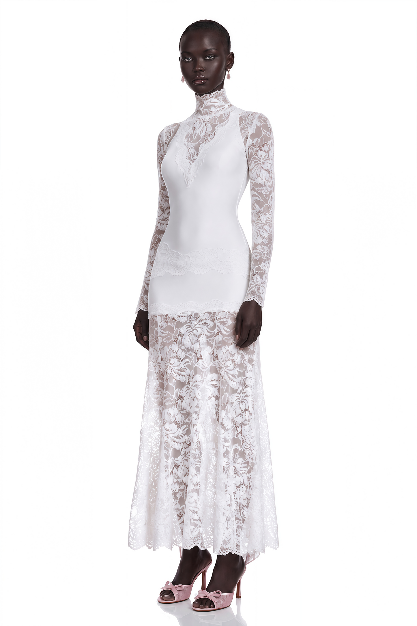 Airelle White Satin Panel Lace Maxi Dress