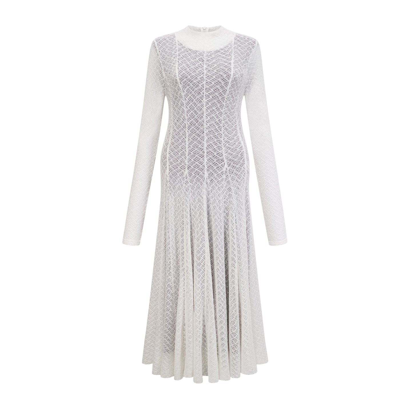 Athena Wavy-Pattern Lace Maxi Dress in White