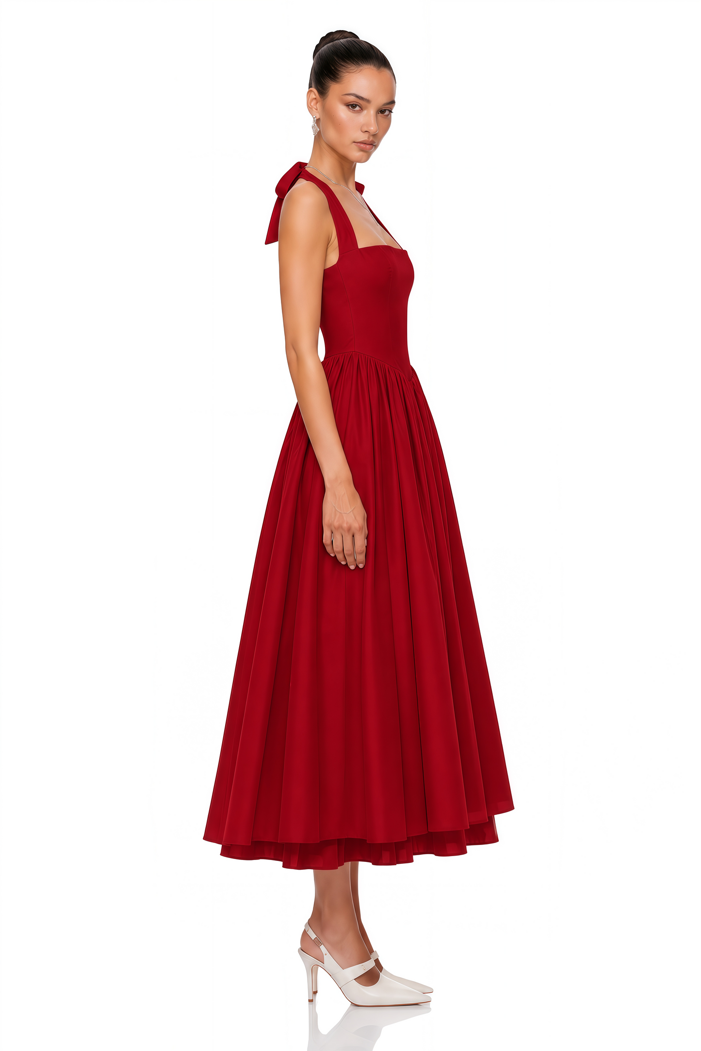 Eponine Red Layered Flared Hem Midi Dress