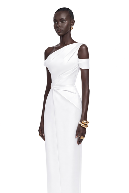 Amarante White One Shoulder Asymmetrical Midi Dress