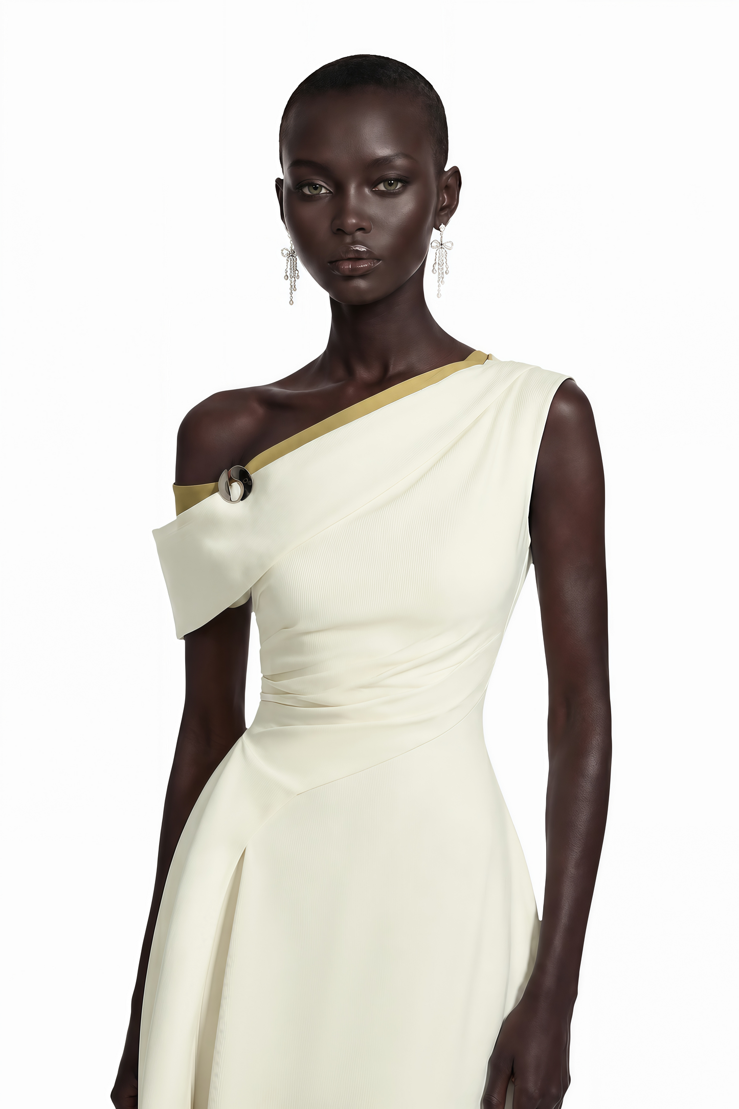 Blossom White One Shoulder Ruched Midi Dress