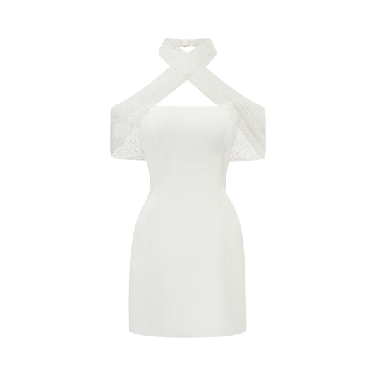 Ulla Beyaz Çapraz Askılı Bodycon Mini Elbise