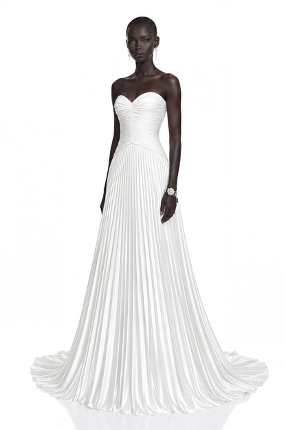 Palesa White Pleated Glossy Maxi Dress & Cape Set
