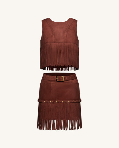 Suni Süet Püsküllü Halter Yaka - Bordo