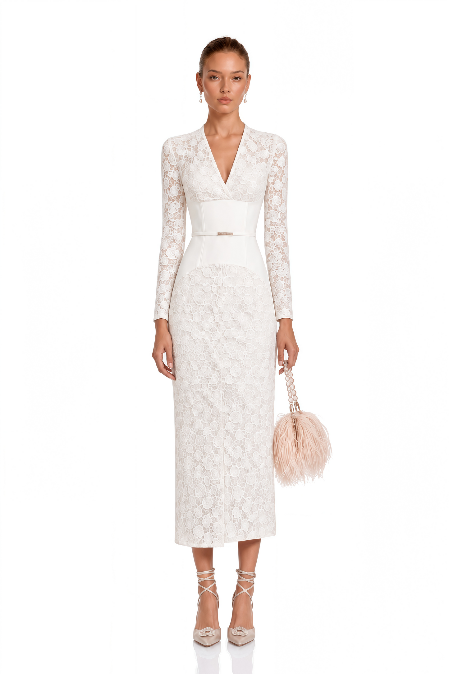 Oona White Floral Lace Pencil Midi Dress